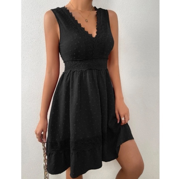 Boho Swiss dot lace tie back dress